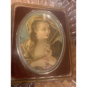 Vintage A Cameo Creation Victorian Lady Portrait Glass Red Velvet Frame